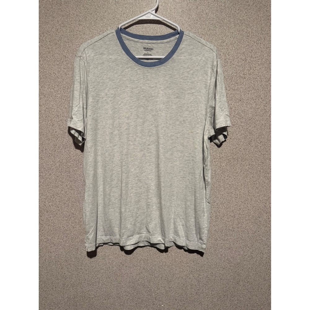 Murano Loungewear Mens Gray Cotton Modal T-Shirt Striped Neck Size‎ L RN58909